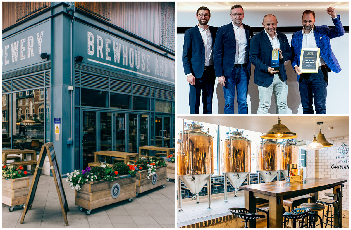 L to R - Brewhouse and Kitchen exterior, interior and the owners collecting the pub brand of the year award